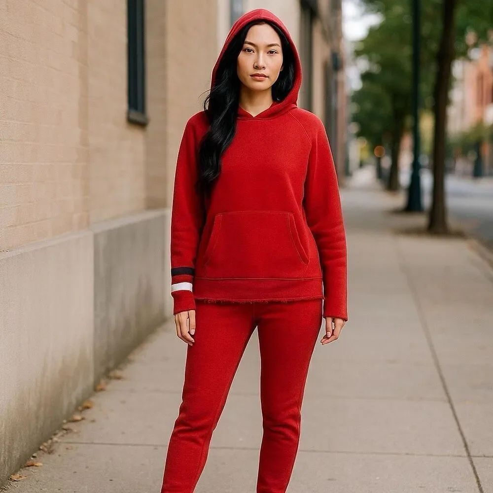 Sundry Red Bell Sleeve Cotton Knit Hoodie - Trendy Style